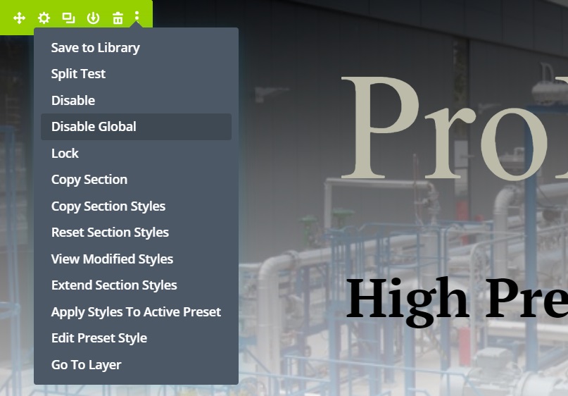 Disable Global Sub Page Header